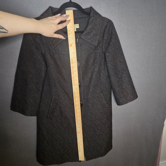 Michael Kors Women's Small 3/4 Sleeve Peacoat Dresscoat Black Vintage Textured - Picture 9 of 16